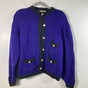 Michael‎ Seroy Royal Blue Knit Cardigan Gold Button Pockets M